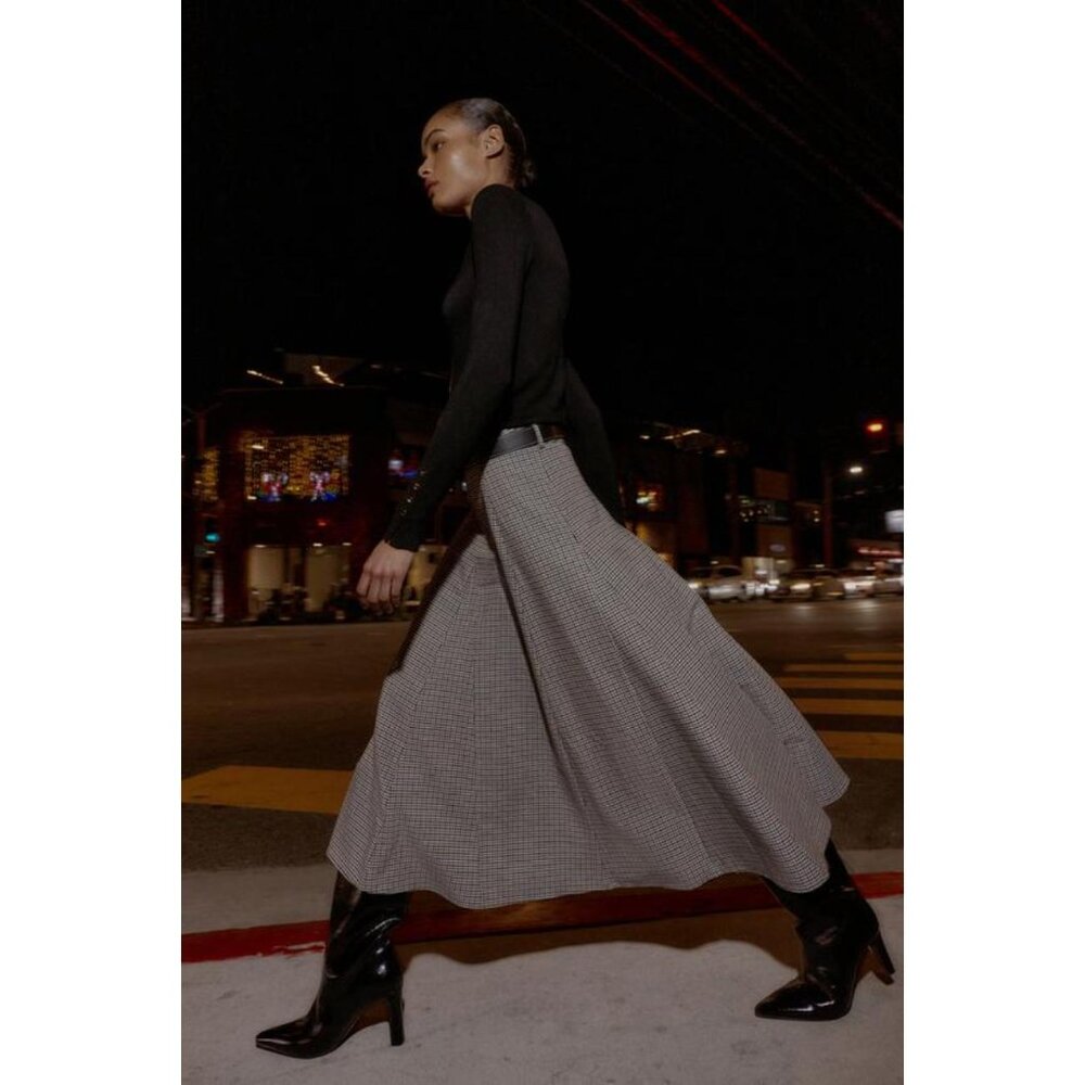 ZARA CHECKED MIDI SKIRT WITH BELT